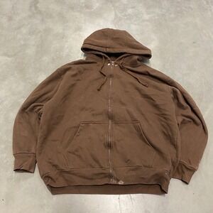 Premier International Brown Full Zip Hoodie Thermal Lined Mens 2XL Distressed